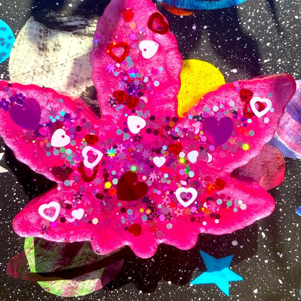 420 ashtray hearts holographic iridescent mixed media